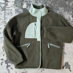 Te Verde Sherpa Teddy Jacket Womens Green Olive Coat Pockets Faux Fur Small